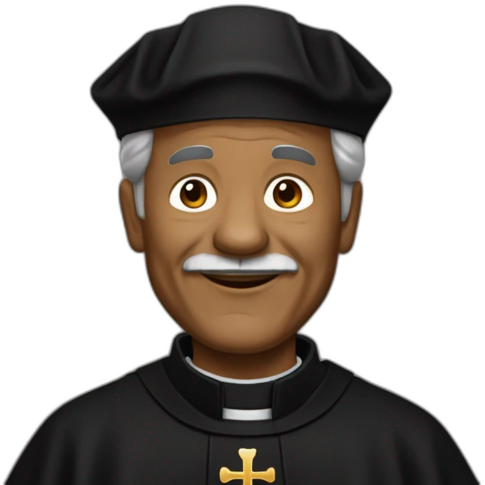 An older Don Bosco as a brown man in a black priest suit using a biretta emoji