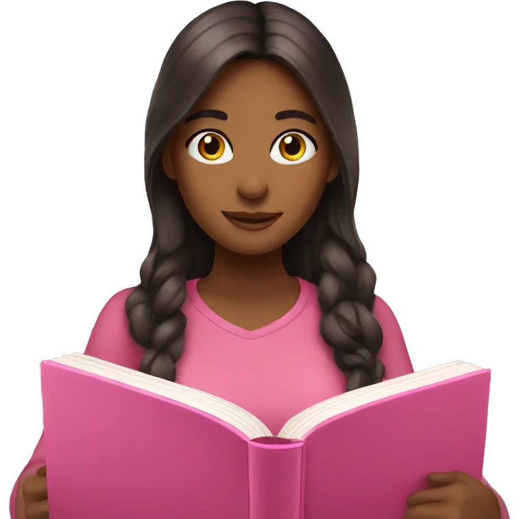 a brunette girl reading a pink book  emoji