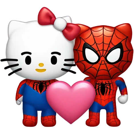 hello kitty with spiderman holding a heart emoji