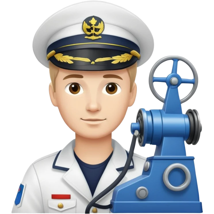 Russian sailor with captain hat operating a winch on oceanography research vessel emoji