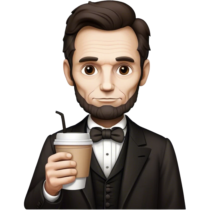A simplified line drawing of Abraham Lincoln holding a to-go coffee cup emoji