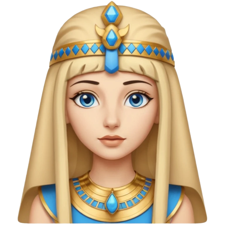 Cleopatra vestita da faraone con il cappello da faraone ma con gli occhi azzurri e i capelli lunghi biondi non troppo chiari emoji