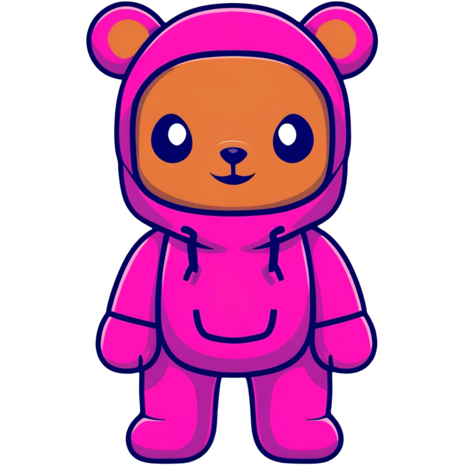 cute bearbrick collectible toy figure wearing a vibrant pink balaclava, blocky bear design emoji