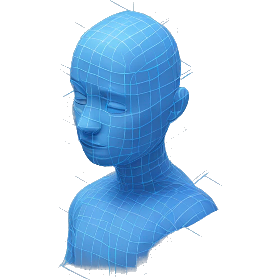 3D blue line grid, right angle, showing depth and space with a human in the grid emoji