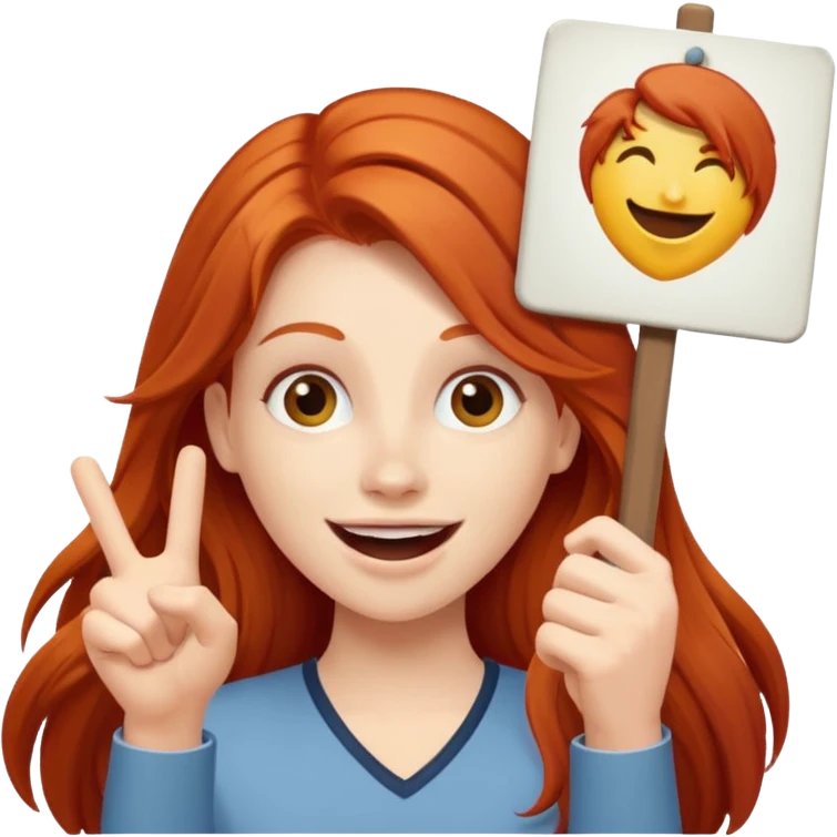 Excited long haired redhead holding a sign that says GTSY emoji