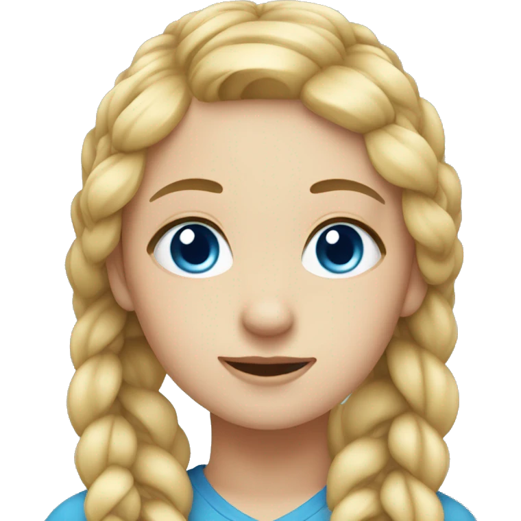 girl with round face, long blonde hair in two braids, blue eyes emoji
