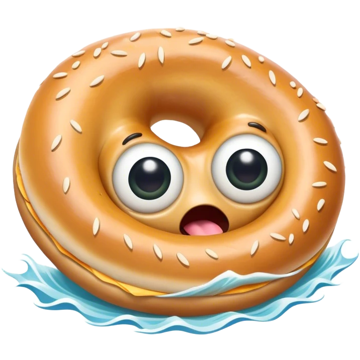 Surfing bagel with googly eyes emoji