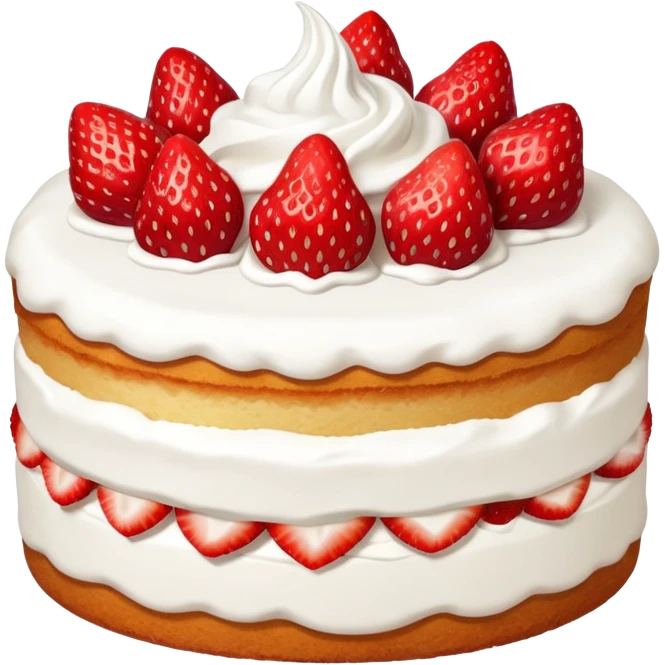 white cake with whole strawberries and whipped cream on top emoji