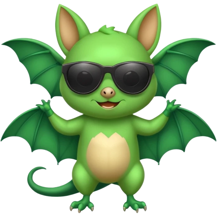 cute green bat with sunglasses, full body emoji