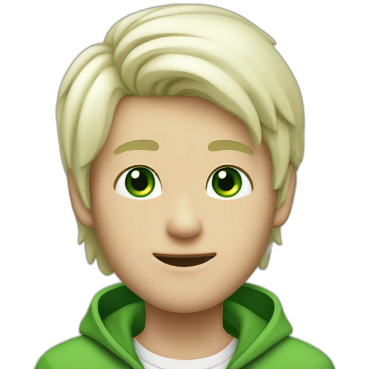 boy with green eyes and dyed white, long hair on top and very short on the sides doing thumbs up emoji
