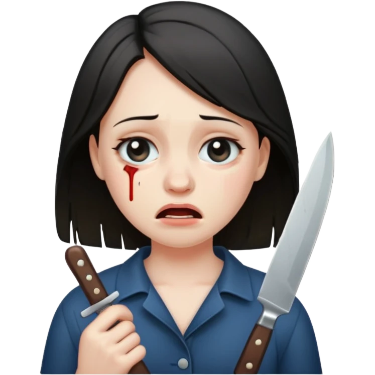 Girl crying holding a knife emoji