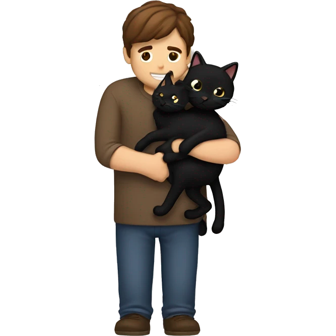 Brown hair man hugging two black cats emoji