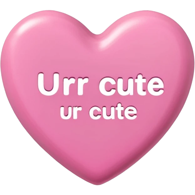Candy hearts but only 1, needs to look more 3 dimensional and have UR CUTE in text on the top/face of the heart emoji
