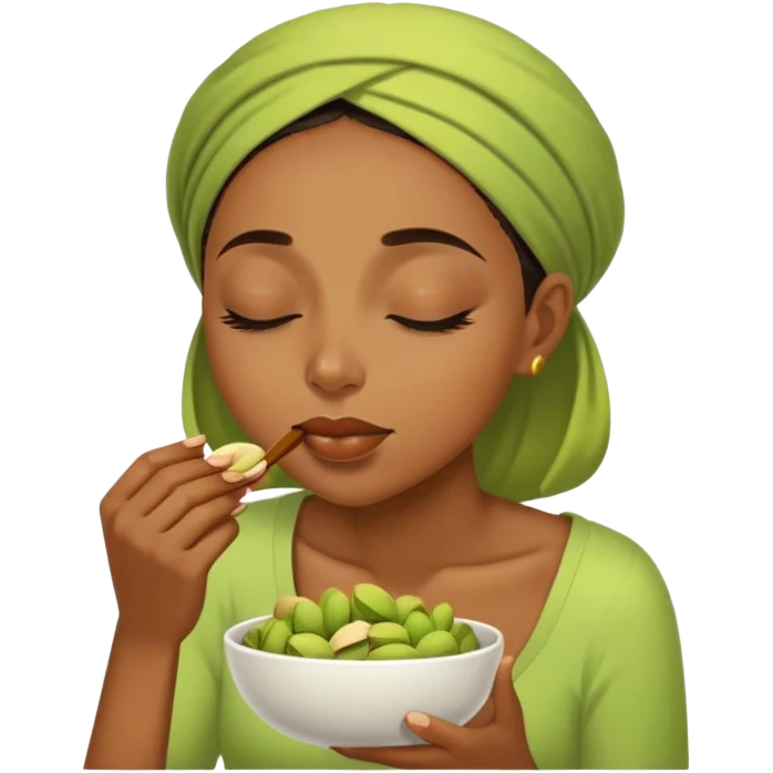Black Woman eating pistachio with closed eyes  emoji