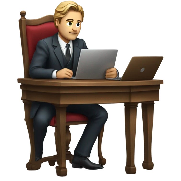 Rich man working setting on a chair and near the table with laptop he is like leonardo dicaprio  emoji