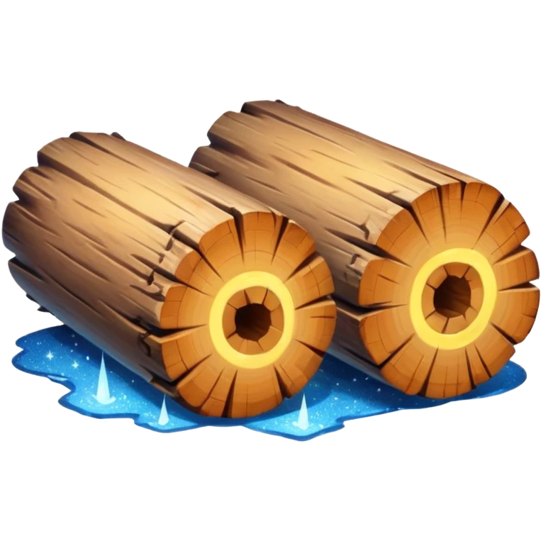 two logs, one propped up sideways on the bottom log, with a sparkle in the foreground emoji