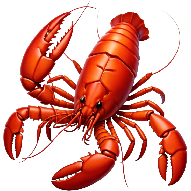 Cinematic bright red rock lobster, detailed hard shell, claws slightly open, freshly cooked, warm glowing tones, rich and indulgent. emoji