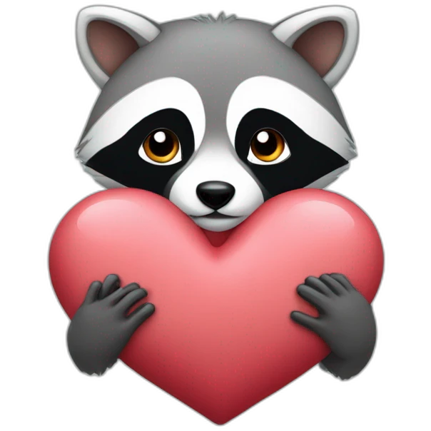 We just see his head, cute racoon with hearts in his hands and he use the heart like a pillow emoji