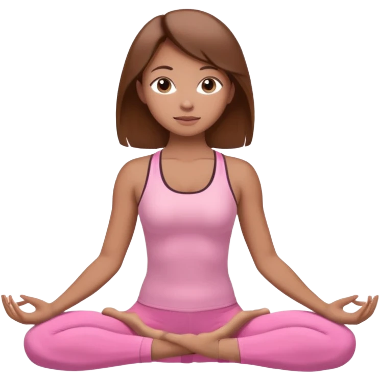 Generate a girl in a yoga pose. She is wearing a pink suit and has brown hair. emoji