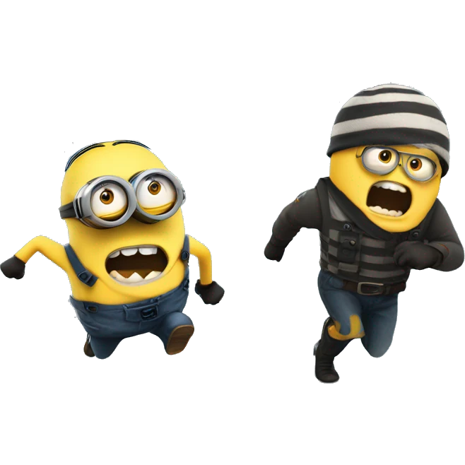 robber minion being chased by minion emoji