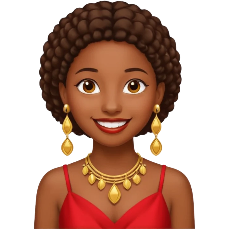 فتاة سوداء لونها 🤚🏽 تضع ثلاث أقراض في أذنيها بلون ذهبي وترتدي فستان بلون ❤️ emoji