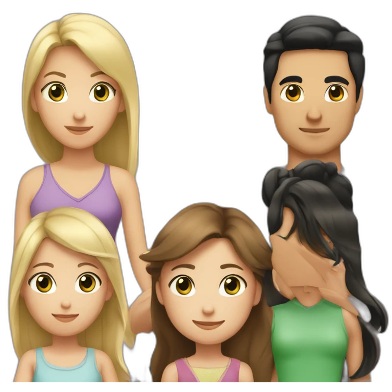 “A family with a man having black hair and Asian black eyes, and a woman with blonde hair and green eyes, and a daughter with brown hair. emoji