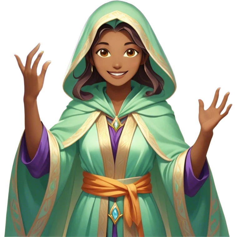 Clash of Clans aesthetic Cheerful Mage Portrait Emoji, With a bright, joyful expression and an aura of radiant magic, showcasing a stylish, robed figure with flowing garments and sparkling eyes in natural skin tone that convey boundless curiosity, Simplified yet expressive features, highly detailed, glowing with a soft, luminous mystical light, high shine, upbeat and wise, stylized with an air of fantastical wizardry, soft glowing outline, capturing the essence of a cheerful mage ready to cast spells of wonder on legendary quests! emoji