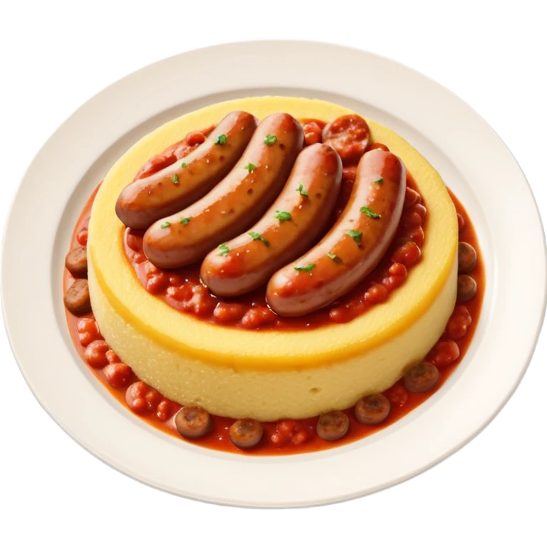 Fammi l’emoji di una polenta con tanto sugo SOPRA e una salsiccia intera sopra (non tagliata) sempre con il sugo   emoji