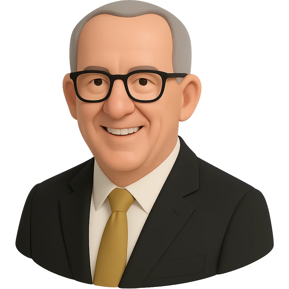 realistic 3d icon of Greg Sankey, the SEC commissioner, smiling, suit and tie, neutral background emoji