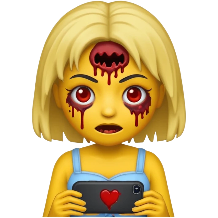 faça uma boneca zumbi estilo emoji do iphone com cabelo cacheado castanho e olhos castanhos emoji