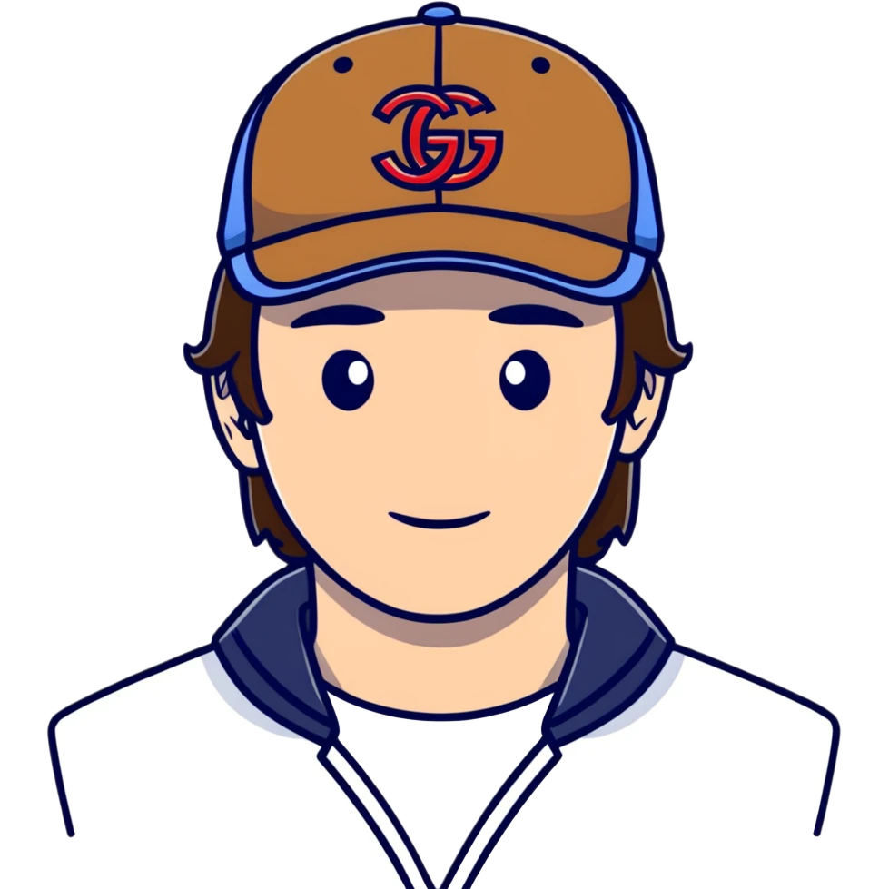 man with medium-length brown hair, Gucci cap emoji