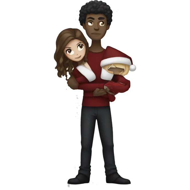 a male vampire next to his lightskin girlfriend in front of a christmas tree emoji