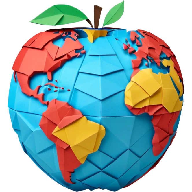 3D render of Papier-Mâché Globe made entirely of folded origami paper, sharp creases, cardboard texture, matte finish, visible paper grain, craft aesthetic, Apple emoji style, isolated on white background --v 6.0 emoji