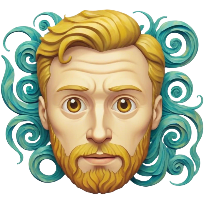 Cinematic Realistic Vincent van Gogh Pop Culture Emoji, featuring an expressive portrayal inspired by the legendary painter rendered with dynamic, swirling textures and artistic lighting. emoji