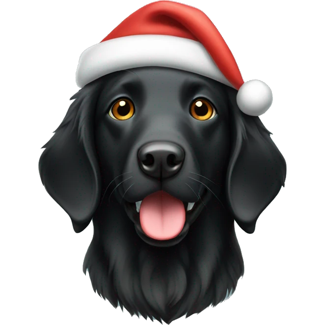 Flat coat retriever wearing Santa hat emoji