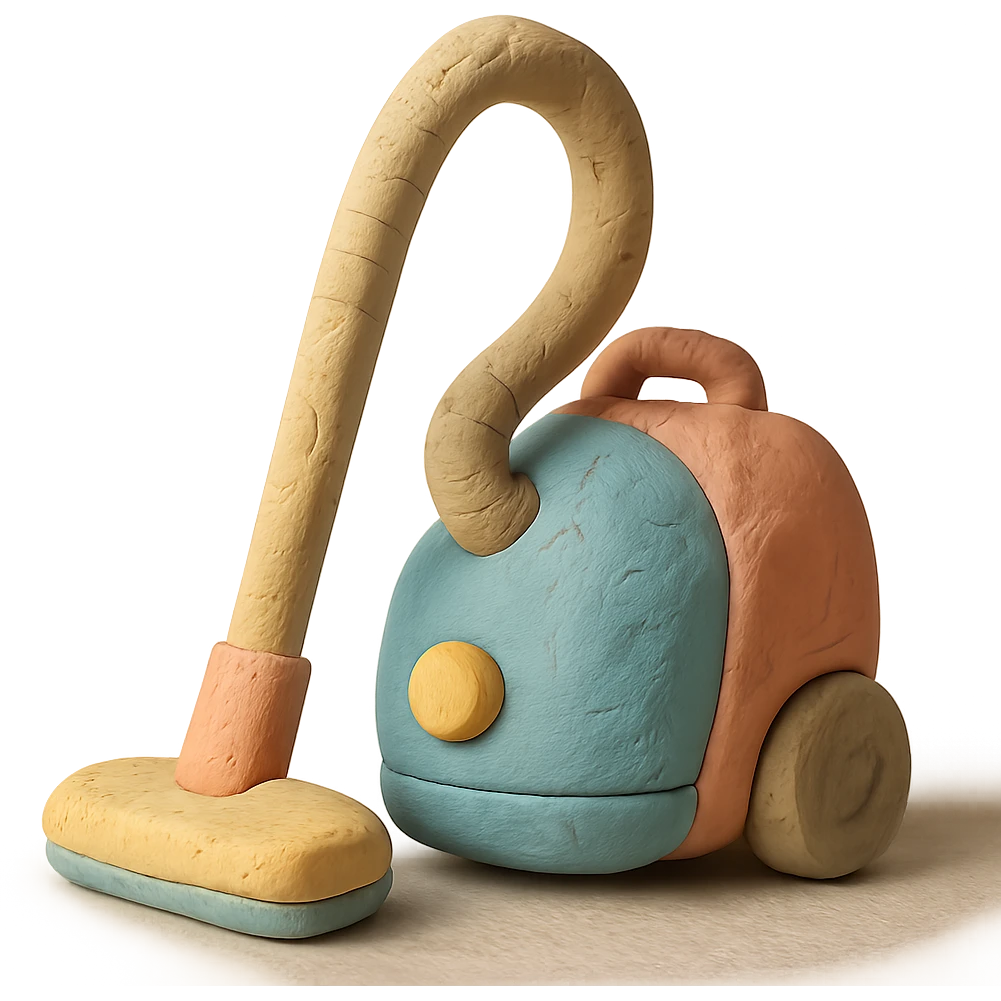 close-up of a vacuum cleaner in claymation style with pastel colors, visible fingerprints, detailed texture emoji