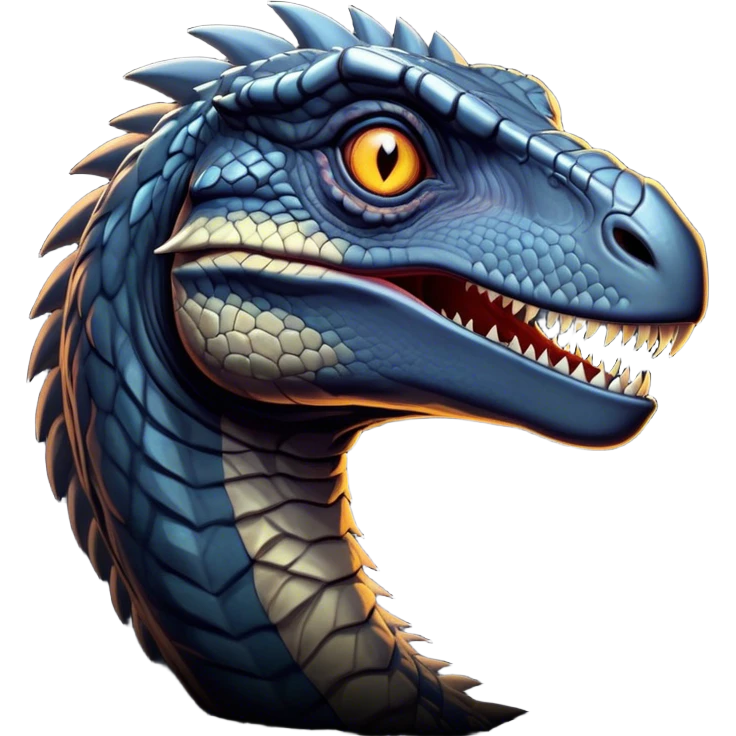 Cinematic Noble jurassic park Velociraptor Portrait Emoji, Poised and menacing, with a sleek, muscular build clad in dark, scaly skin reminiscent of jurassic park Park’s iconic raptor, a sharply curved snout and piercing, intelligent eyes that exude predatory cunning, Simplified yet boldly defined features, highly detailed, glowing with a cool, ominous radiance, high shine, intelligent and relentless, stylized with an air of cinematic prehistoric authority, focused and alert, soft glowing outline, capturing the essence of a watchful and confident jurassic park Velociraptor that appears ready to dash out of the screen with effortless power! emoji
