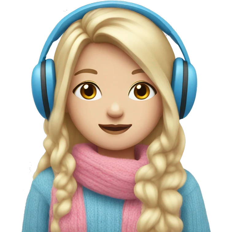 Blonde long hair girl with pink sweater, blue eyes, and white earmuffs  emoji