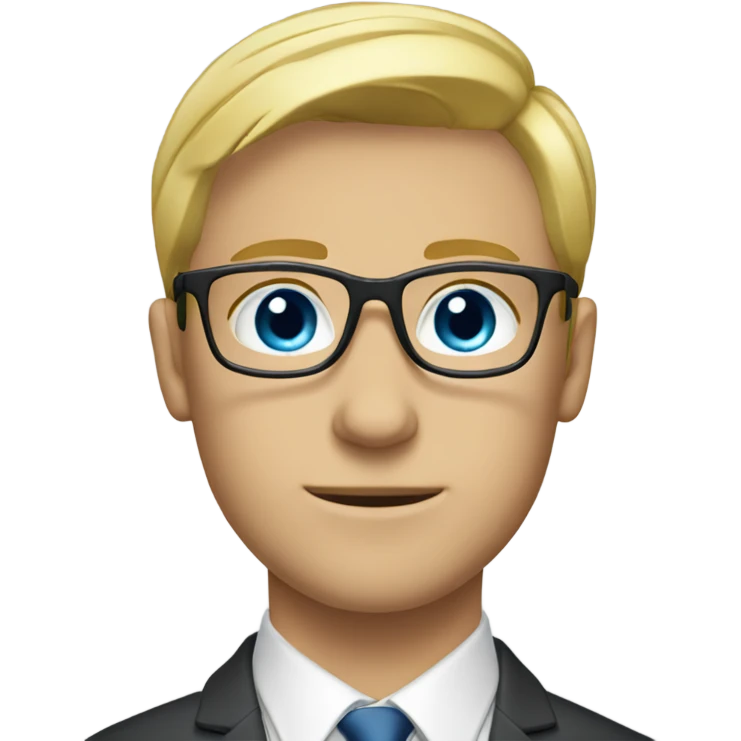 Blond male with medium short hair, blue eyes, in a suit, with glasses emoji