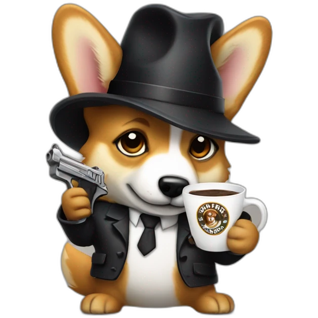 gangster corgy with a gun drinking coffee emoji