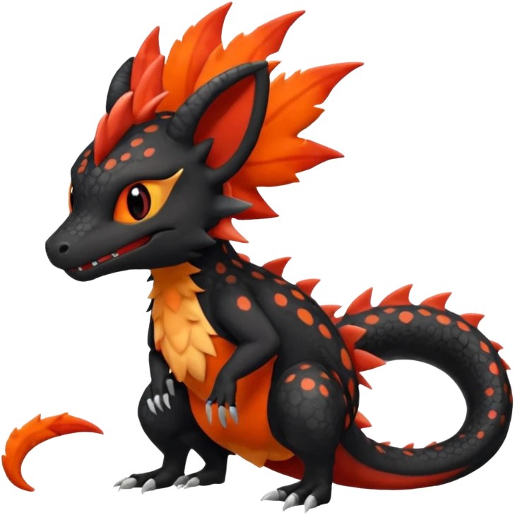 Magmatic furry spotted Salandit-Noivern-Litten-Hybrid (Full body) emoji