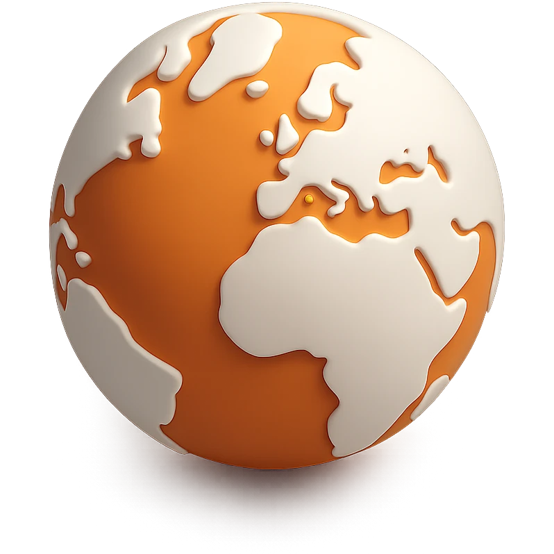 3D orange globe icon with white land, modern style, subtle drop shadow emoji