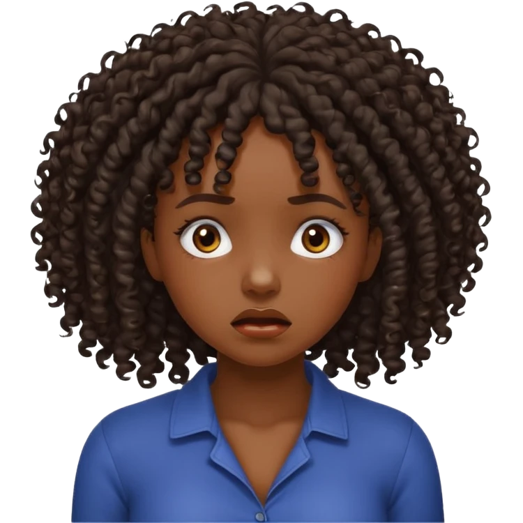 Beautiful dark skinned girl stressed kinky curly hair breaking off emoji