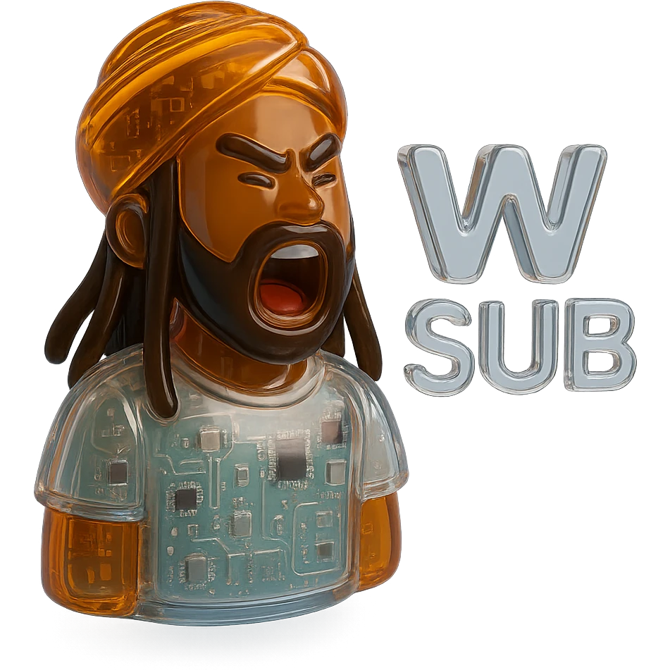 Brownskin man with long brown dreadlocks 
White  t-shirt 
orange turban 
expression is yelling 
Add the word W SUB emoji