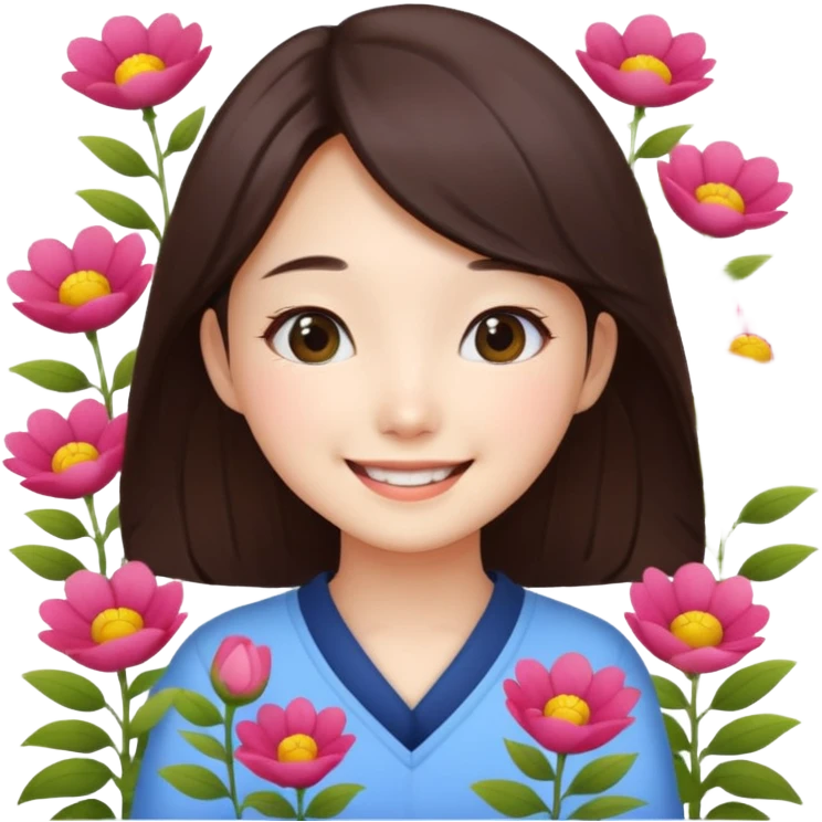 Cute korean girl background flower garden  emoji