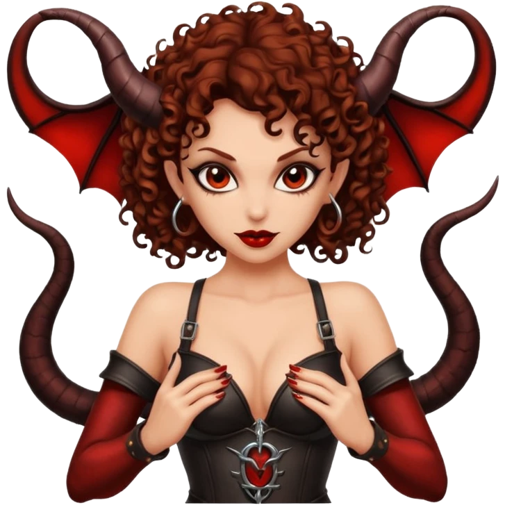 Lilith symbol seductress evil brown curly haired sexy succubus woman with leather on emoji