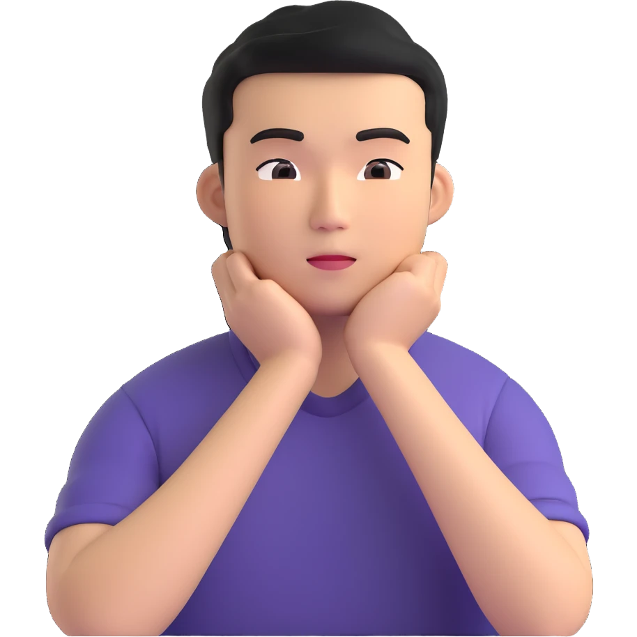 asian guy thinking, hands on chin emoji