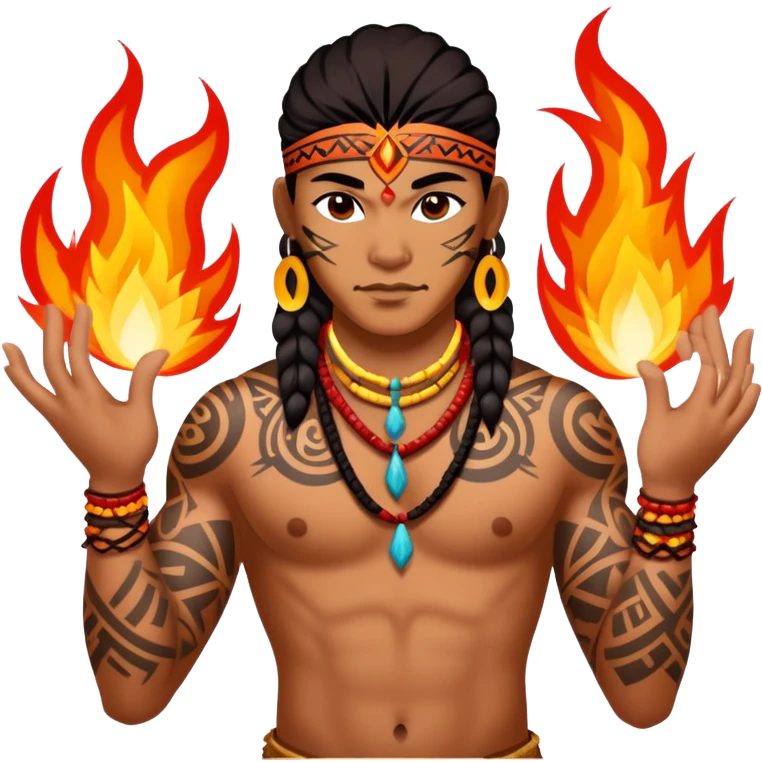 Hawaiian fire dancers with lots of tribal tattoos emoji