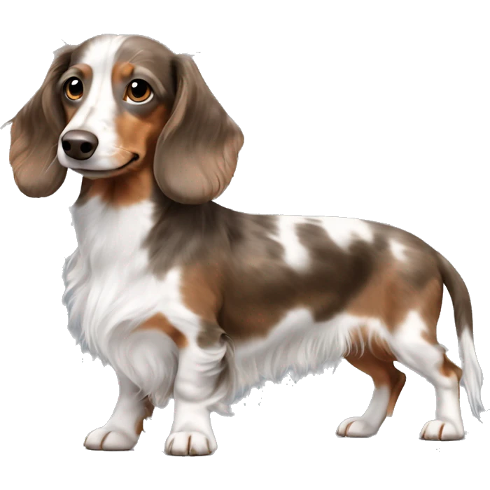 Tri Merle long haired Dachshund with brown haired   emoji