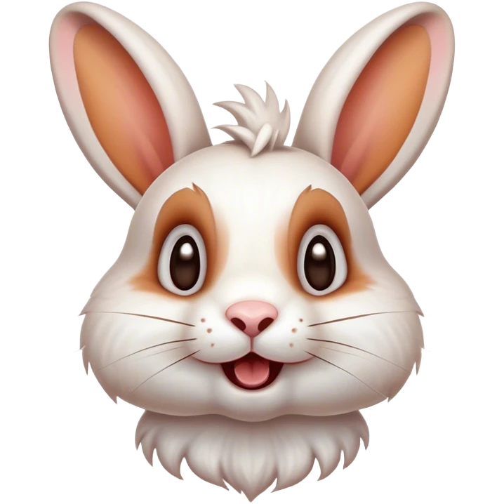 Cinematic Comical White and Brown Rabbit Portrait Emoji, Head tilted dramatically with an exaggeratedly amused expression, featuring a striking fur with a playful mix of white and brown patches, wide, expressive eyes filled with playful disbelief, Simplified yet hilariously expressive features, highly detailed, glowing with a slightly sassy glow, high shine, dramatic yet playful, stylized with an air of cheeky mischief, bright and endearing, soft glowing outline, capturing the essence of a spirited and over-the-top bunny, so meme-worthy it feels like it could side-eye its way into internet fame instantly! emoji